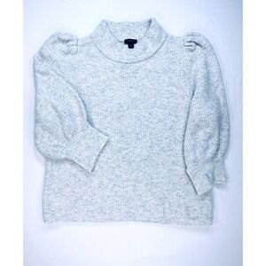 Ann Taylor Factory Light Gray Marled Cowl Neck Puff Sleeve Sweater